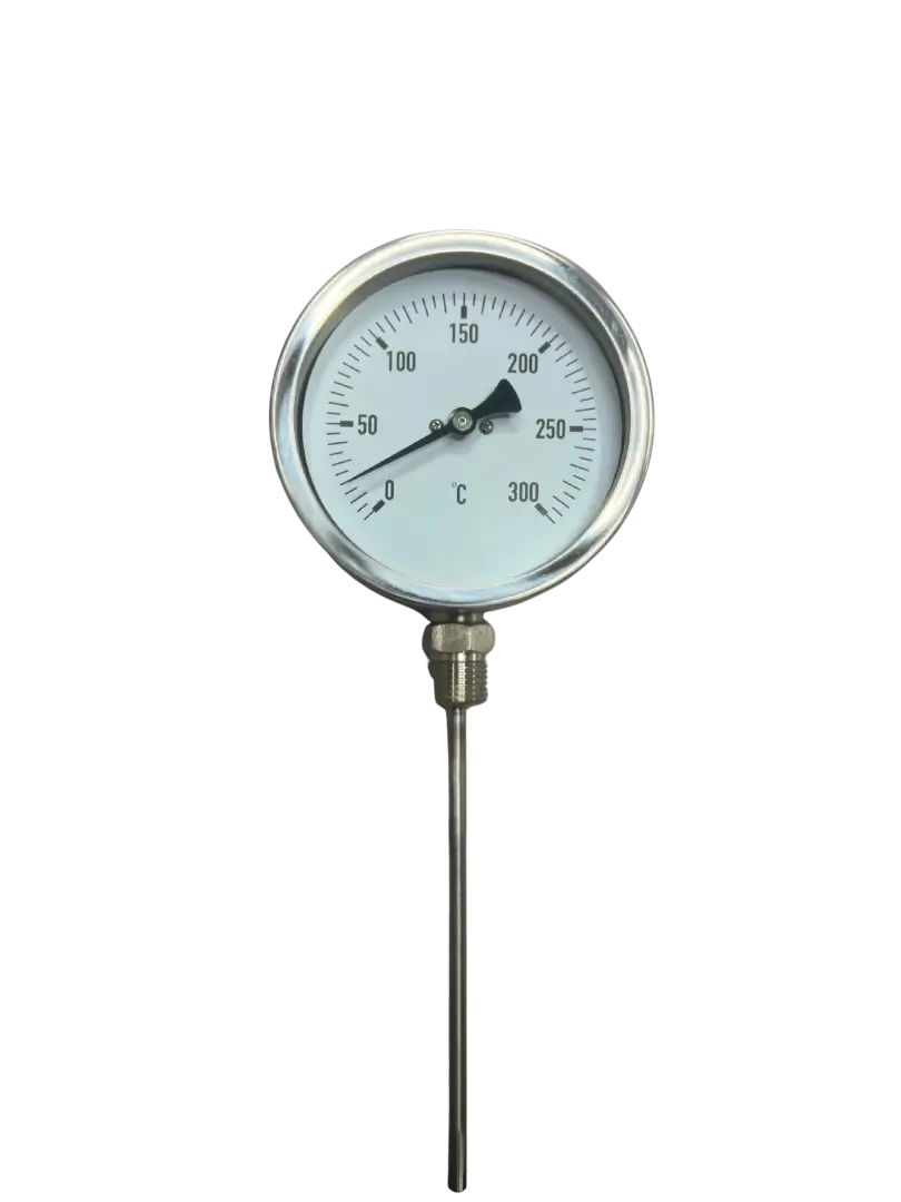 Termómetro bimetálico 0-300°C 4" conex. vert. rosca 1/2"